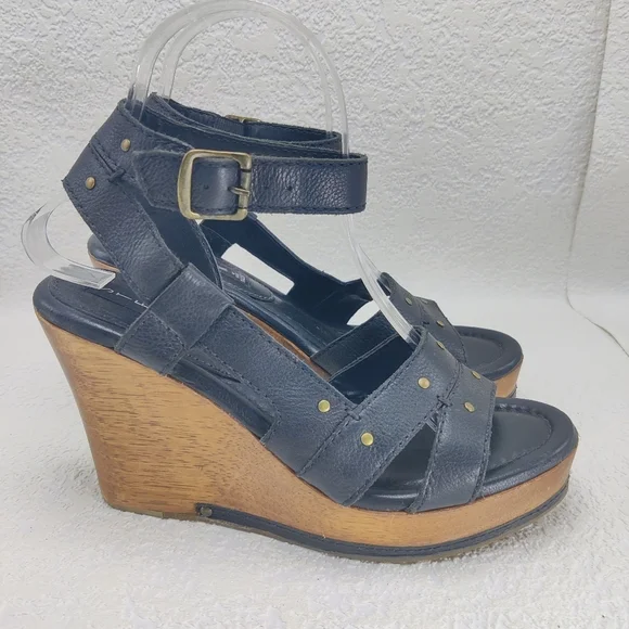 Steve Madden Wood Platform Wedge Heels Leather Ankle Strap Open Toe Sz 7 #224 - Picture 2 of 13